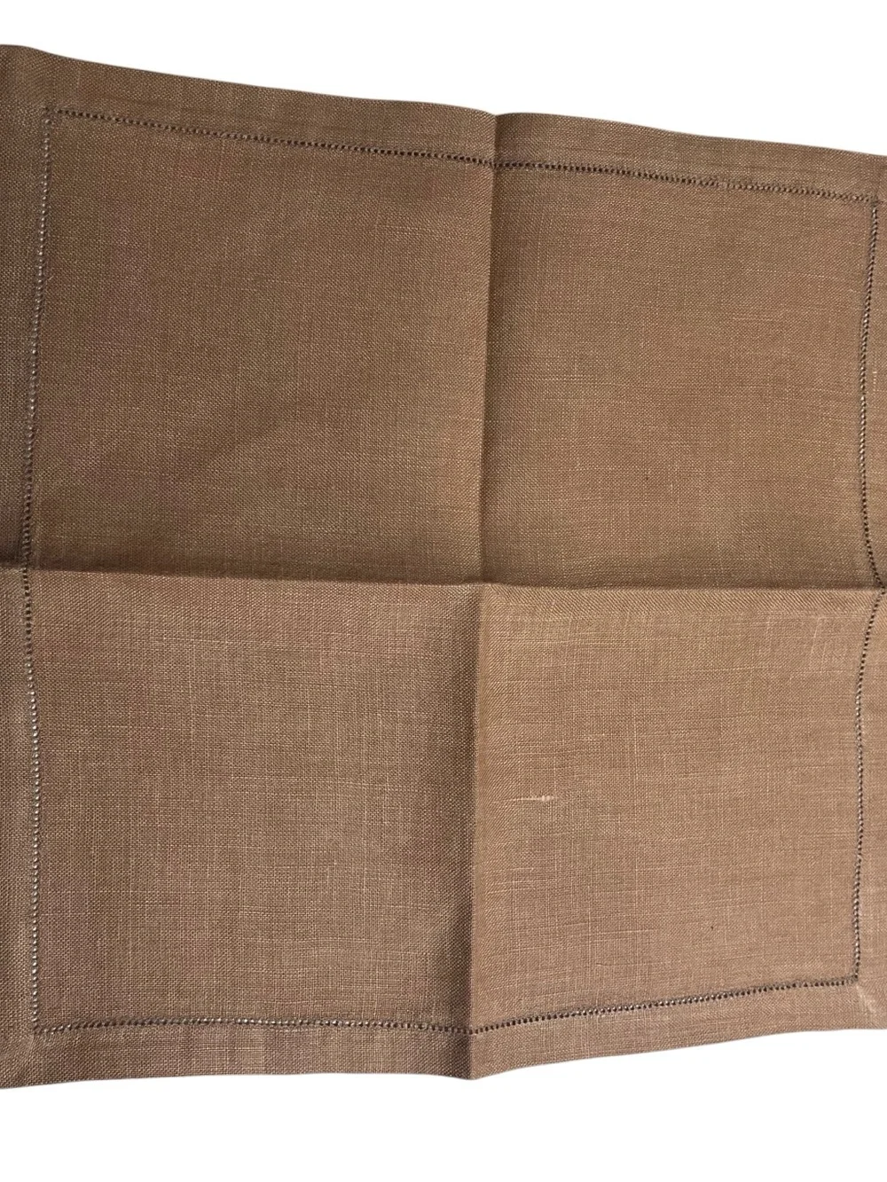 Vtg Belleair Royal Irish Linen Set Brown Hemstitch 7 Pcs (Missing 1 Napkin)